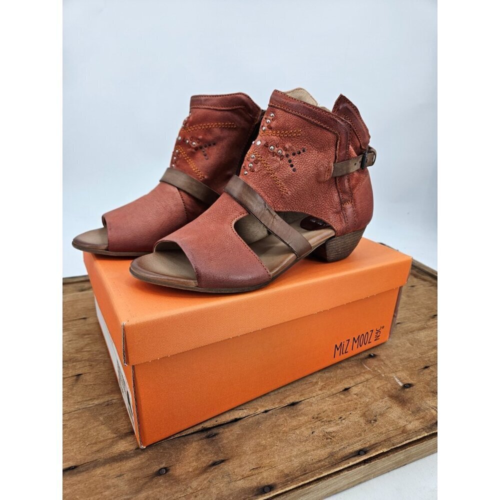 New Miz Mooz Caleb Rust Ankle Boots Womens 41/ US 9.5-10 Bootie Leather